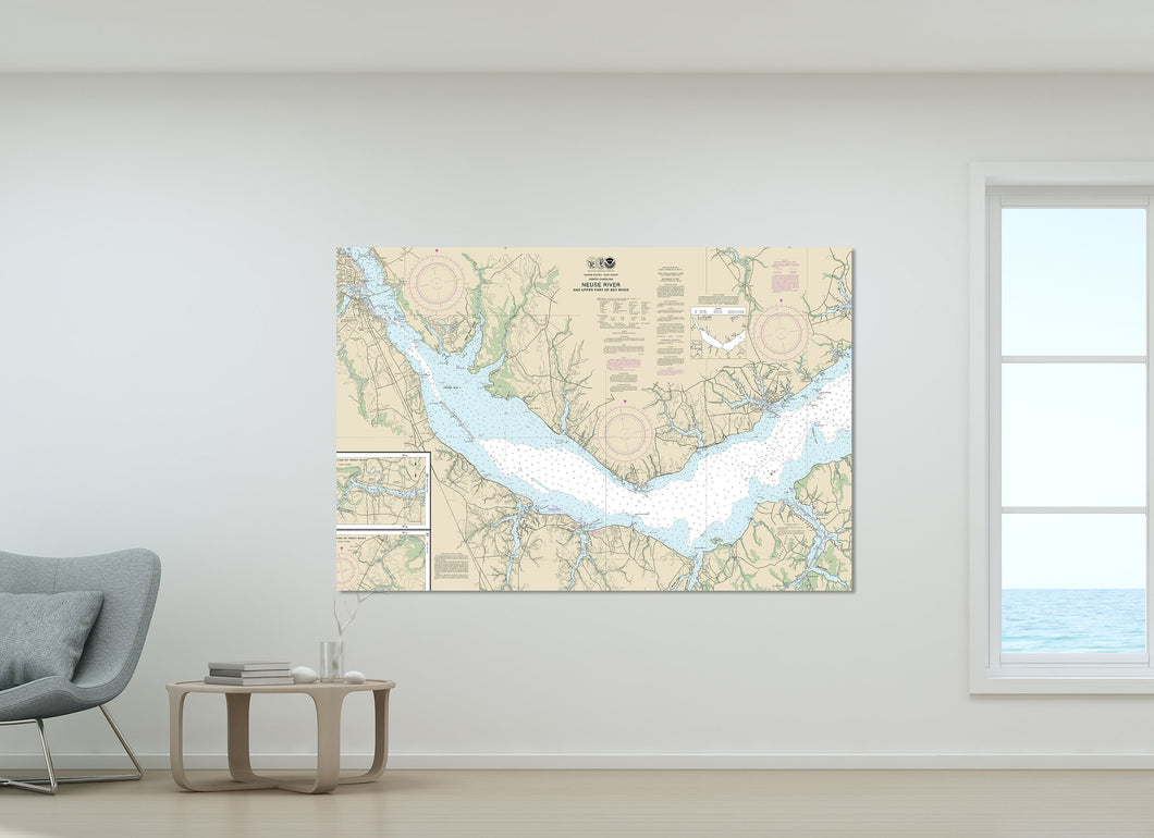 Neuse River, Oriental, Pamlico, Bachelor, Janeiro, Minnesott Beach, North Carolina  - Nautical Map/Chart - Printed on Canvas, Acrylic, Metal