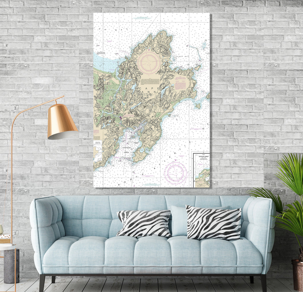 Cape Ann, Gloucester, Rockport, Lanesville, Annisquam, Pigeon Cove, Massachusetts - Nautical Map / Chart - Printed on Canvas, Acrylic, Metal