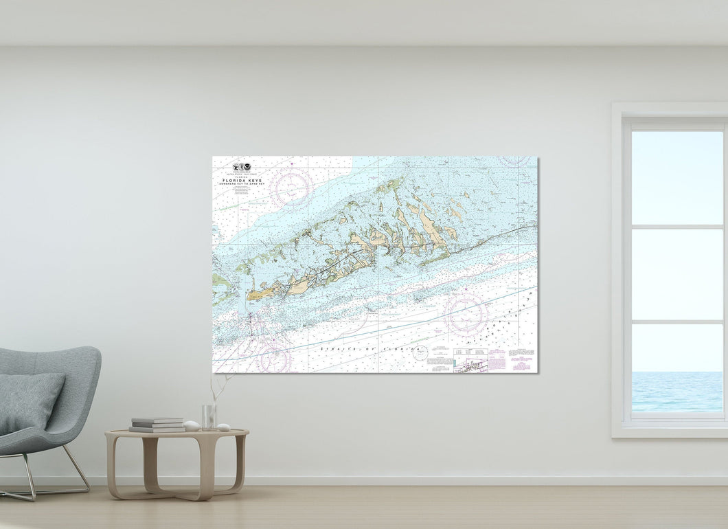 Florida Keys, Key West, Sugarloaf Keys, Big Pine Key, Cudjoe Key, Boca Chica Key - Nautical Map / Chart - Printed on Canvas, Acrylic, Metal