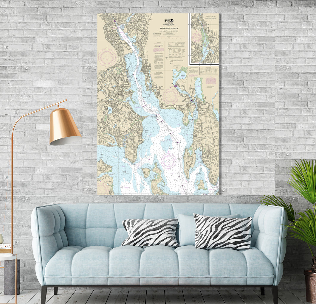 Providence, Bristol, Warren, Greenwich Bay, Naggarasett Bay, Providence River, Rhode Island Nautical Map / Chart - Canvas, Acrylic, or Metal