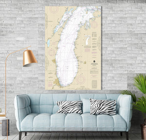 Lake Michigan Nautical Map / Chart - Canvas, Acrylic, or Metal