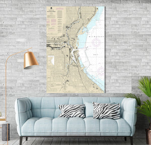 Milwaukee Nautical Map / Chart - Canvas, Acrylic, or Metal