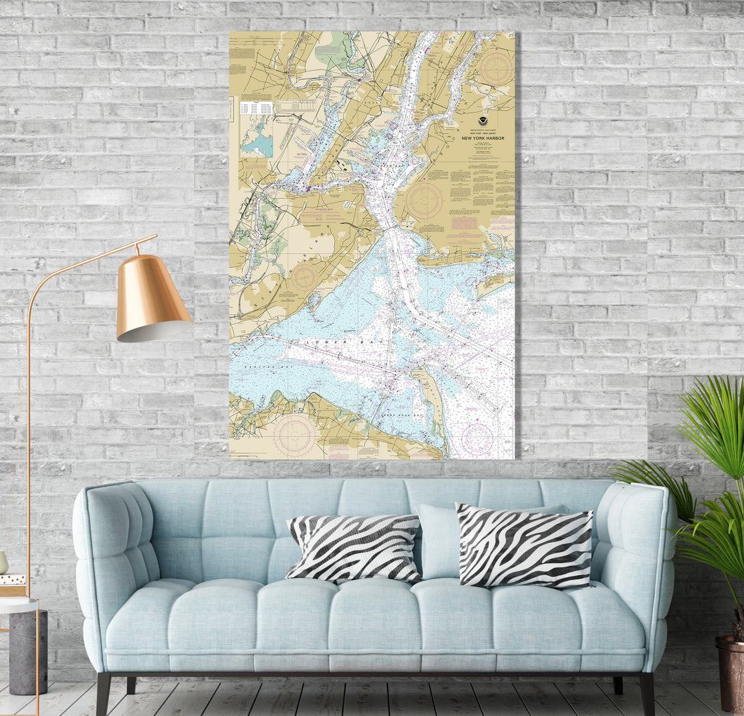 New York Harbor, Staten Island, Brooklyn, Sandy Hook, Newark, & Jersey City Nautical Map / Chart - Canvas, Acrylic, or Metal