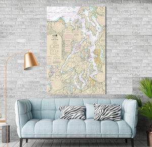 Seattle, Puget Sound, Tacoma, Washington Nautical Map / Chart - Printed on Canvas, Acrylic, or Metal