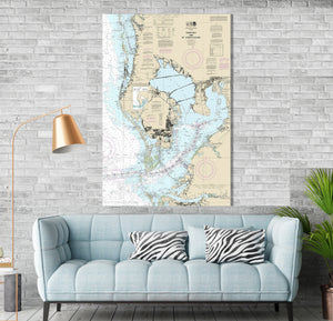 Tampa, St. Petersburg, Clearwater, Tarpon Springs, Florida Nautical Map / Chart - Canvas, Acrylic, or Metal