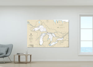 Great Lakes, Illinois, Michigan, Wisconsin, Indiana, Ohio, Ontario, New York, Pennsylvania, Nautical Map / Chart - Canvas, Acrylic, or Metal