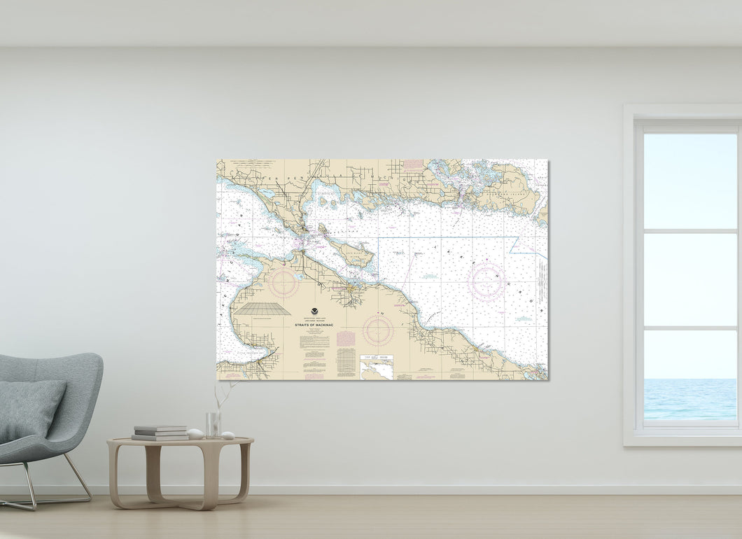 Mackinac Island, Mackinaw City, Straits of Mackinaw, Bois Blanc, Upper Peninsula, Michigan Nautical Map / Chart - Canvas, Acrylic, or Metal