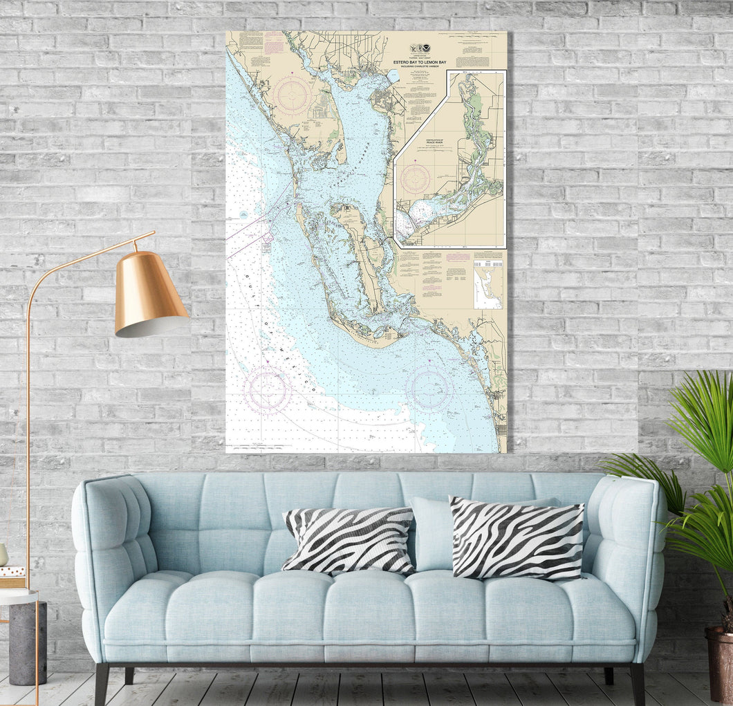 Ft. Meyers Beach, Sanibel Island, Captiva, Charlotte Harbor, Estero, Florida Nautical Map / Chart - Canvas, Acrylic, or Metal