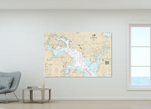 Baltimore, Patapsco River, Baltimore Harbor, Maryland Nautical Map / Chart - Printed on Canvas, Acrylic, or Metal