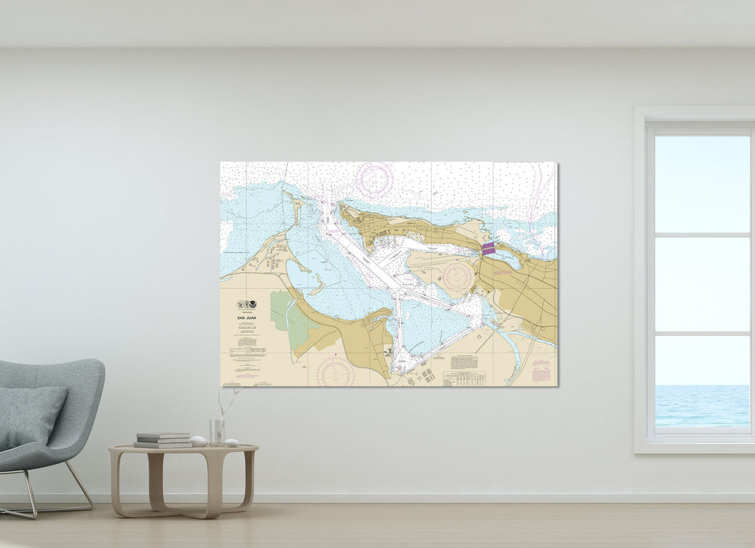 San Juan Puerto Rico Nautical Map / Chart - Canvas, Acrylic, or Metal