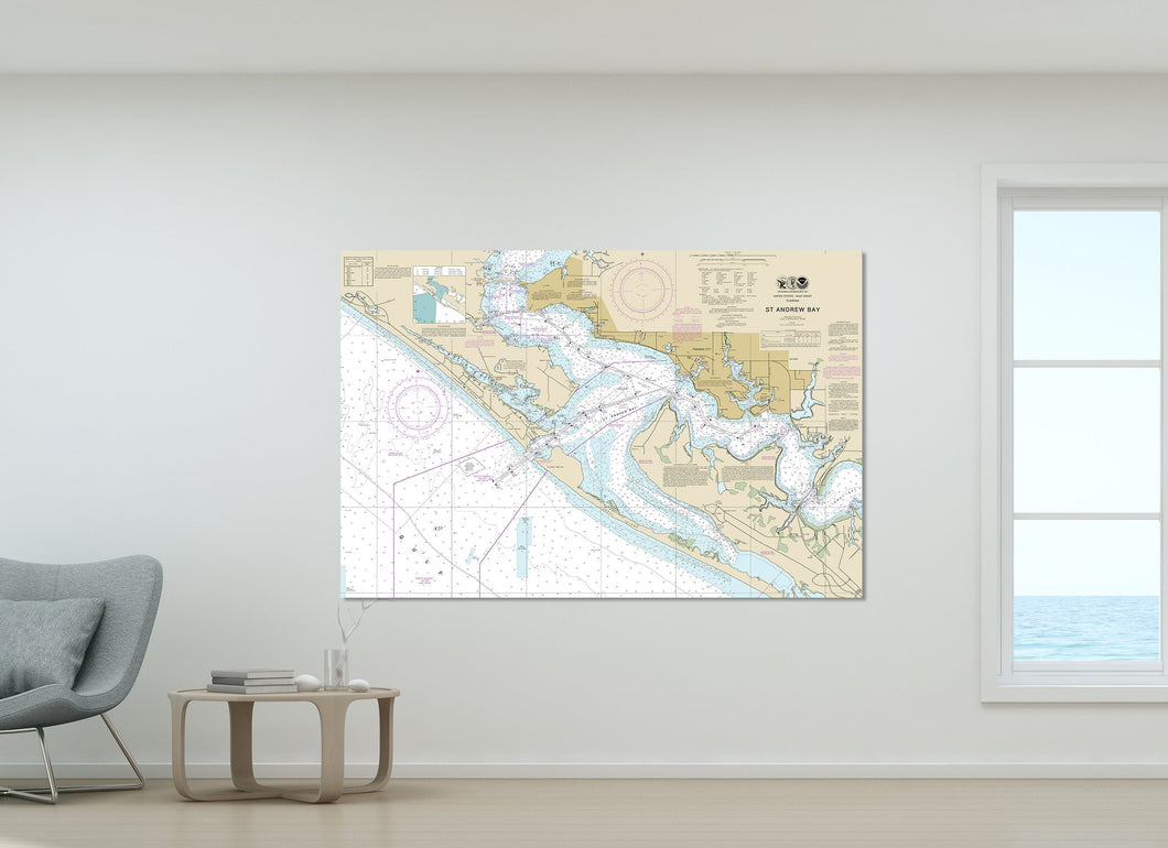 Panama City, St. Andrew Bay, Florida Nautical Map / Chart - Canvas, Acrylic, or Metal