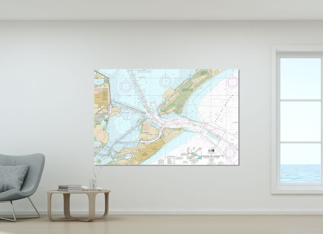 Galveston, Texas City, Pelican Island, Bolivar, Texas Nautical Map / Chart - Canvas, Acrylic, or Metal