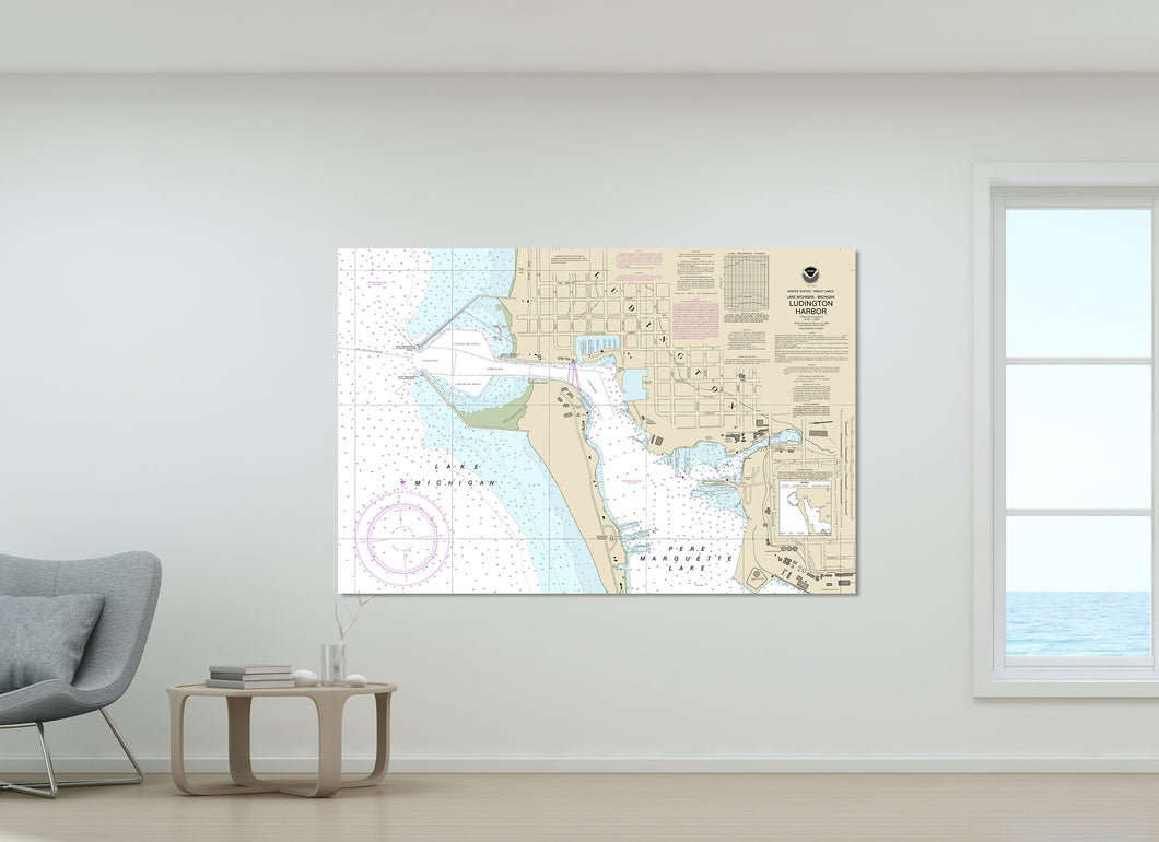 Ludington Harbor, Pere Marquette Lake, Michigan Nautical Map / Chart - Canvas, Acrylic, or Metal