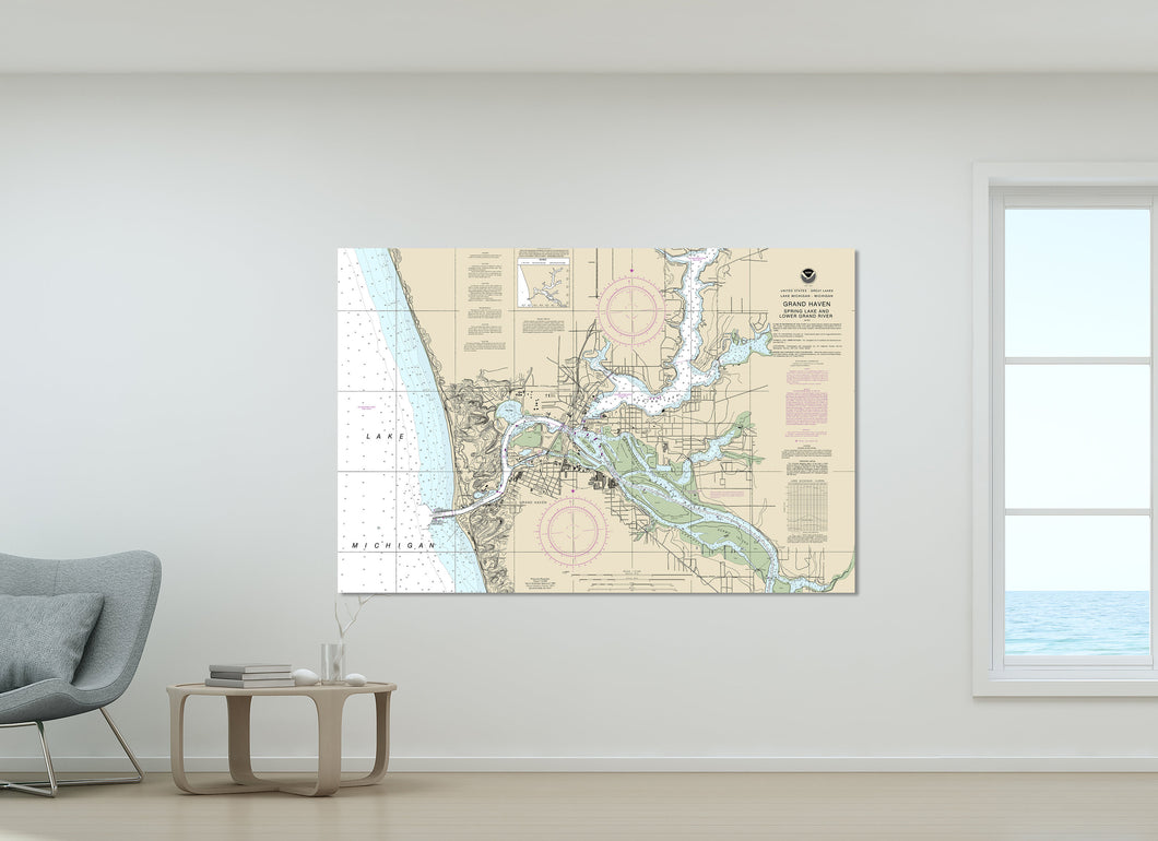 Grand Haven, Ferrysburg, Spring Lake, Lower Grand River, Michigan Nautical Map / Chart - Canvas, Acrylic, or Metal