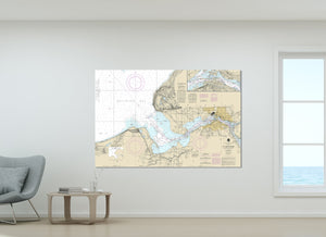 Sault Ste Marie, Whitefish Bay, St. Marys River, Michigan, Ontario Nautical Map / Chart - Canvas, Acrylic, or Metal