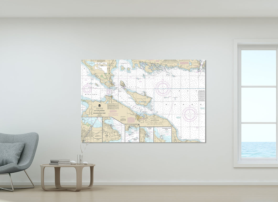 Cheboygan, St Ignace, Mackinaw City, Mackinac Island, Bois Blanc Island Michigan Nautical Map / Chart - Printed on Canvas, Acrylic, or Metal