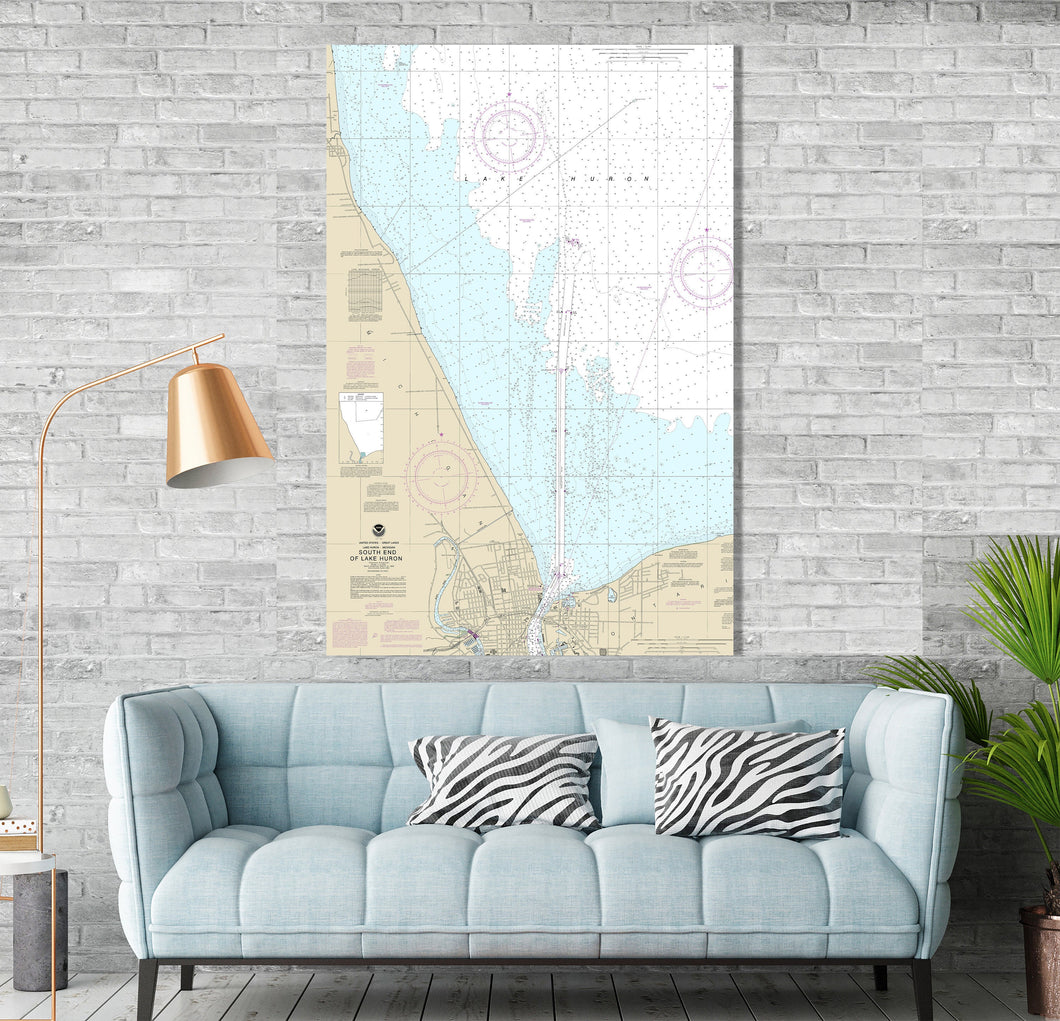 Port Huron, Michigan, Point Edward, Ontario, Lake Huron Nautical Map / Chart - Printed on Canvas, Acrylic, or Metal