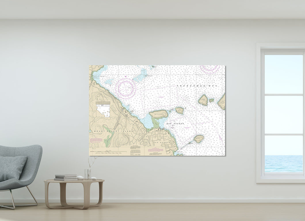 Bar Harbor, Mount Desert Island, Frenchman Bay, Acadia National Park, Maine Nautical Map / Chart - Printed on Canvas, Acrylic, or Metal