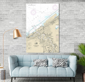 Cleveland, Ohio, Cuyahoga River, Cleveland Harbor Nautical Map / Chart - Printed on Canvas, Acrylic, or Metal