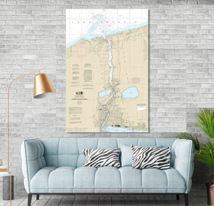 Lower Niagara River, Niagara Falls, Lewiston, Youngstown, New York, Ontario, Nautical Map / Chart - Printed on Canvas, Acrylic, or Metal