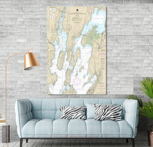 Lake Champlain, North Hero Island, Isle La Motte, Alburg Tongue New York, Vermont Nautical Map / Chart - Printed on Canvas, Acrylic, Metal