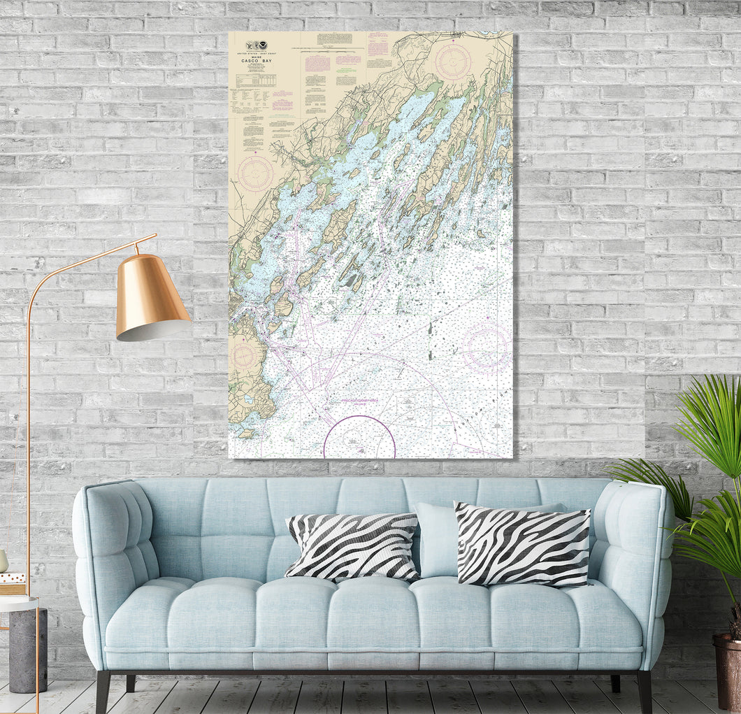 Casco Bay, Portland, Chebeague Island, Long Island, Dustins Island, Bailey Island - Nautical Map / Chart - Printed on Canvas, Acrylic, Metal