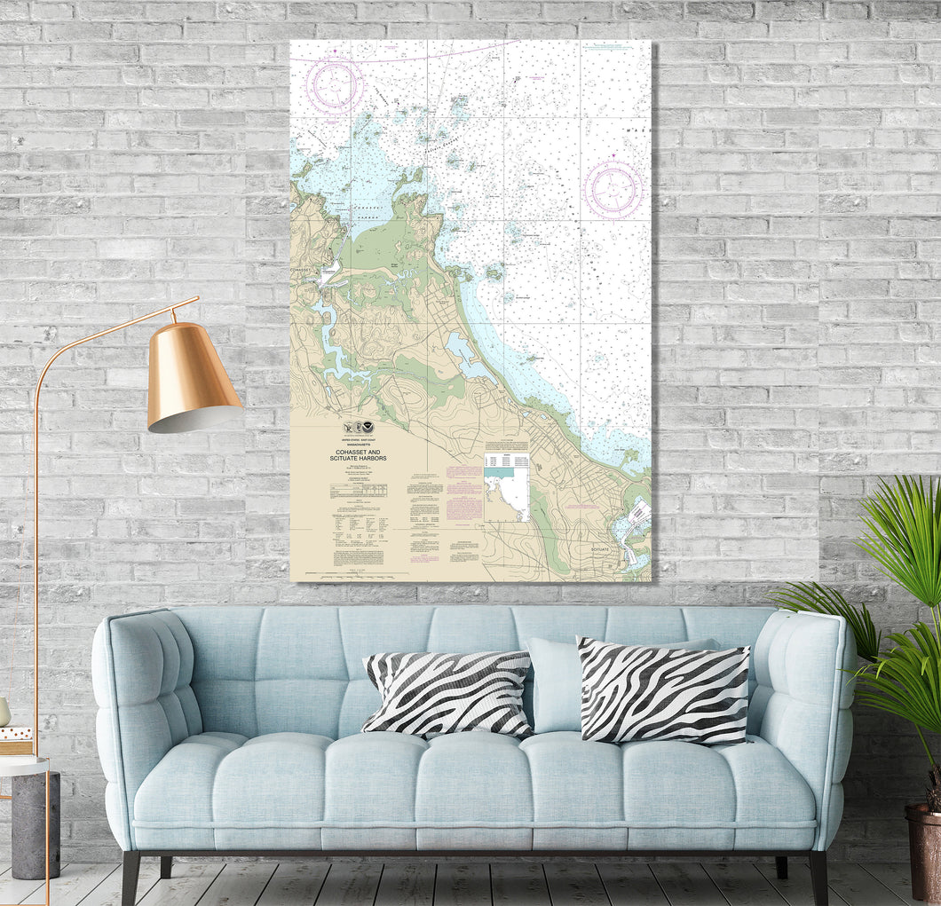 Cohasset, Scituate, Cohasset Harbor, Scituate Harbor, Musquashcut Pond, Massachusetts Nautical Map/Chart - Printed on Canvas, Acrylic, Metal