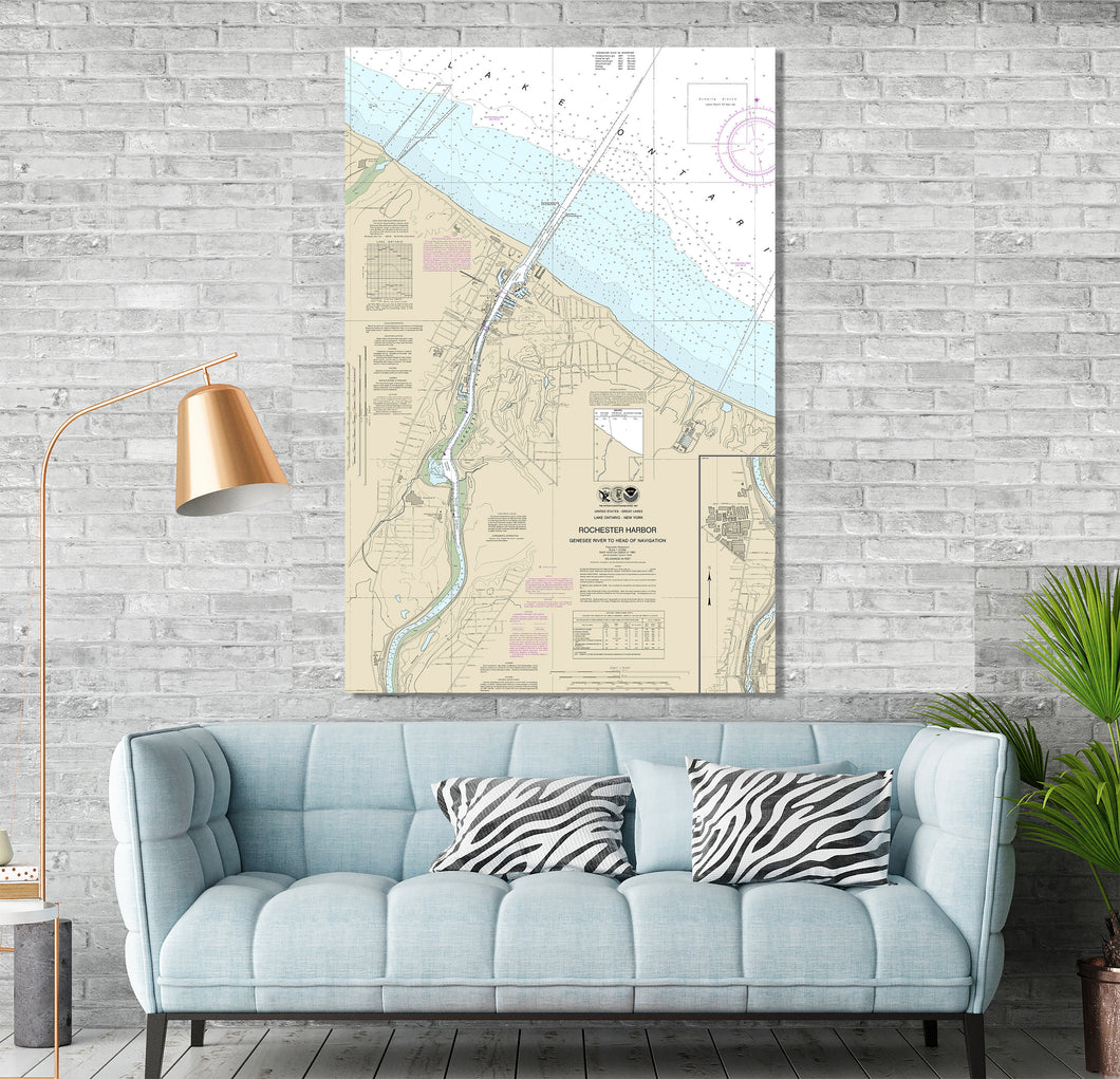 Rochester Harbor, Genesee River, Rochester, New York, Nautical Map / Chart - Printed on Canvas, Acrylic, or Metal