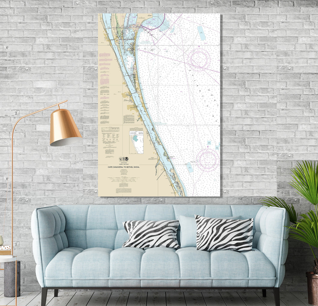 Cape Canaveral, Cocoa, Melbourne, Merritt Island, Satellite Beach, Florida  - Nautical Map / Chart - Printed on Canvas, Acrylic, or Metal