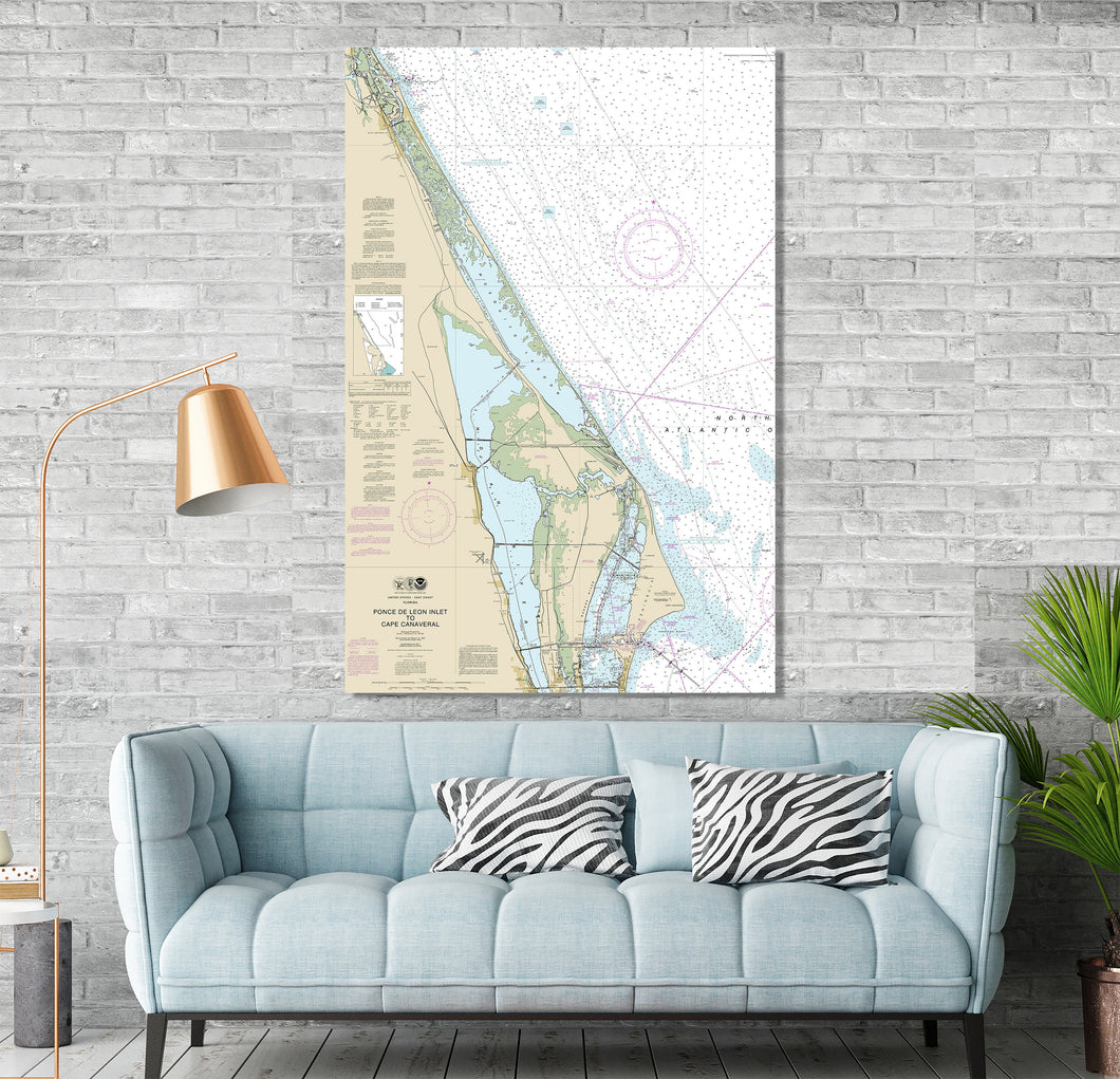 New Smyrna Beach, Titusville, Mims, Edgewater, Oak Hill, Merritt Island, Florida  - Nautical Map / Chart - Printed on Canvas, Acrylic, Metal