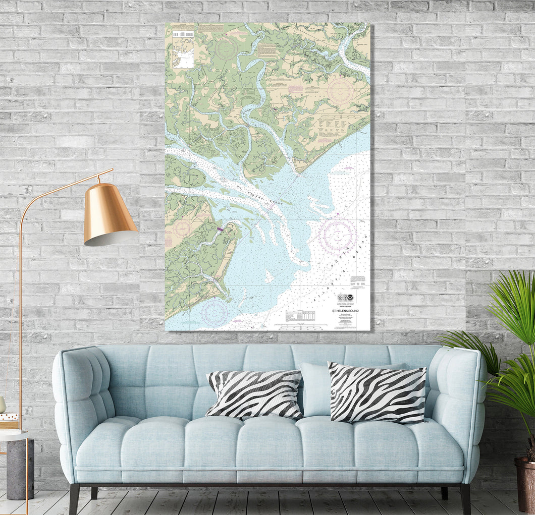 St Helena Sound, Edisto Beach, Green Pond, Saint Helena Island, South Carolina - Nautical Map / Chart - Printed on Canvas, Acrylic, or Metal