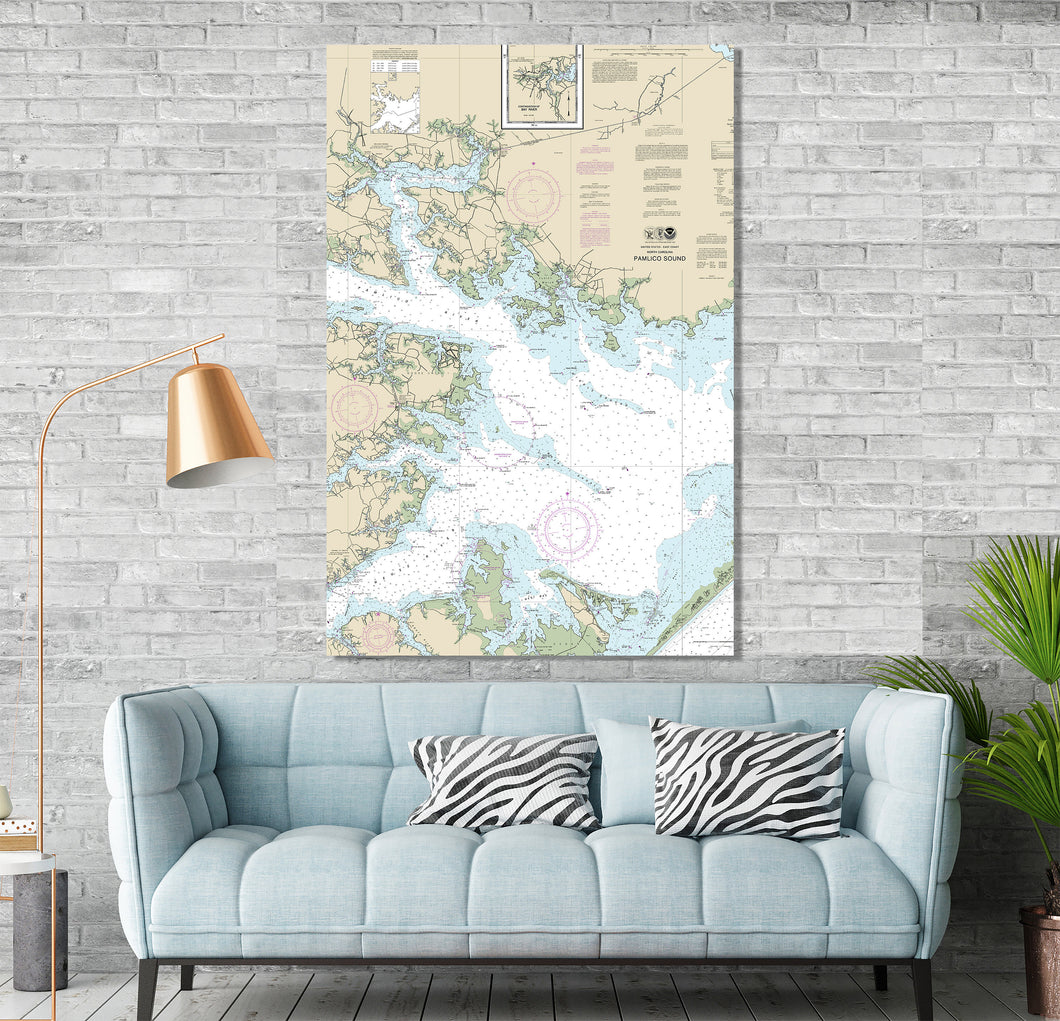 Pamlico Sound, Swanquarter, Belhaven, Hobucken, Vandemere,  North Carolina - Nautical Map / Chart - Printed on Canvas, Acrylic, or Metal