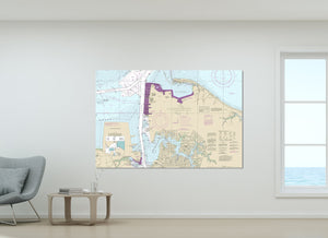 Norfolk, Ocean View, Hampton Roads, Willoughby Spit, Lafayette River, Virginia - Nautical Map / Chart - Printed on Canvas, Acrylic, or Metal