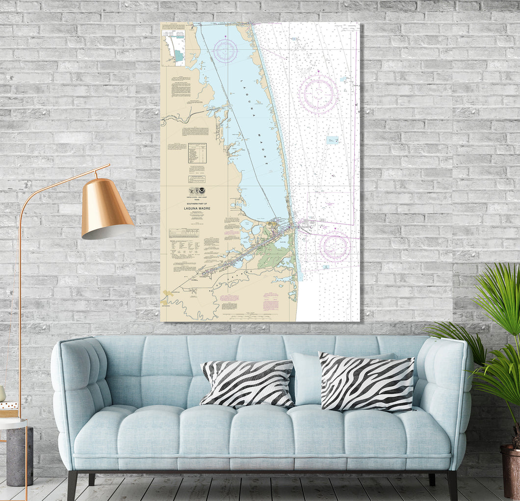 Port Isabel, South Padre Island, Laguna Vista, Port Mansfield, Laguna Madre, Texas - Nautical Map/Chart - Printed on Canvas, Acrylic, Metal