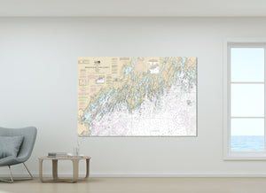 Maine Coast, Portland, Bath, Damariscotta, Casco Bay, Sheepscot Bay, Muscongus Bay, Maine - Nautical Map / Chart - Canvas, Acrylic, or Metal