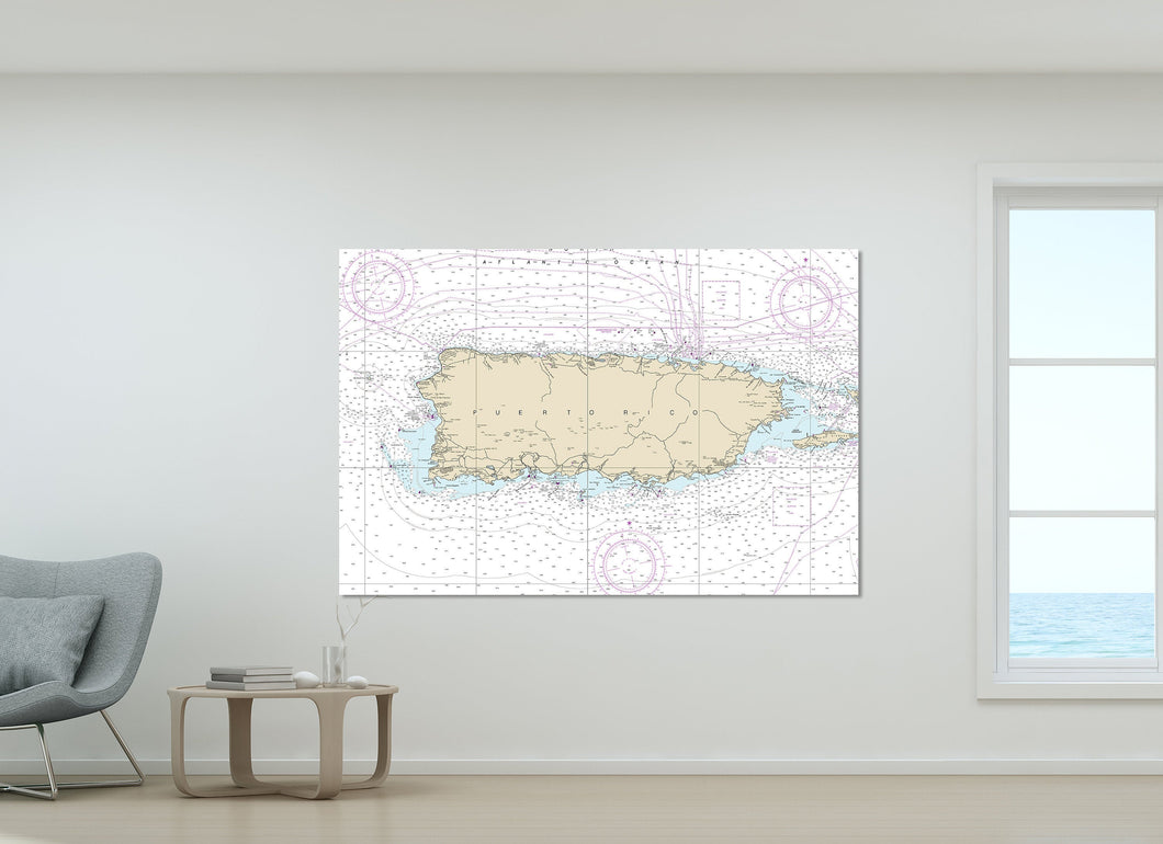 Puerto Rico - Nautical Map / Chart - Printed on Canvas, Acrylic, or Metal