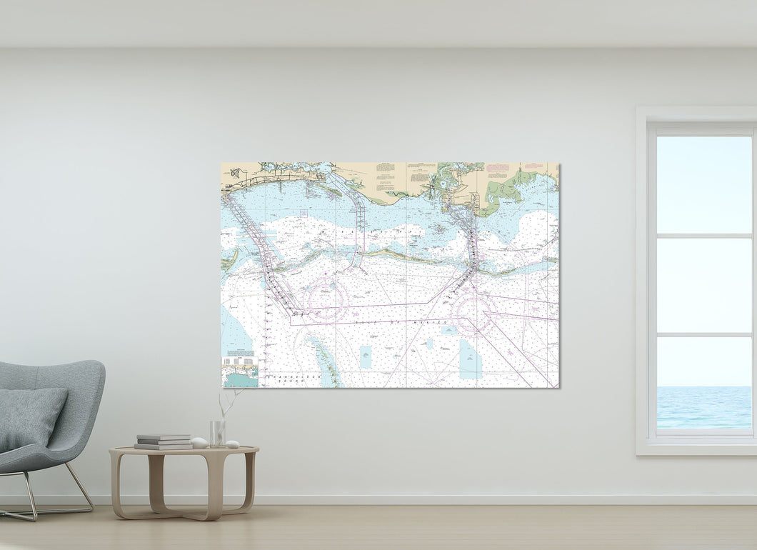 Mississippi Sound, Biloxi, Pascagoula, Ocean Springs, Gulfport, Mississippi - Nautical Map / Chart - Printed on Canvas, Acrylic, or Metal