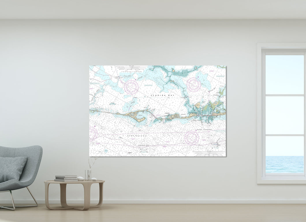 Long Key, Upper Matecumbe Key, Lower Matecumbe Key, Hawk Channel, Florida Keys - Nautical Map / Chart - Printed on Canvas, Acrylic, Metal