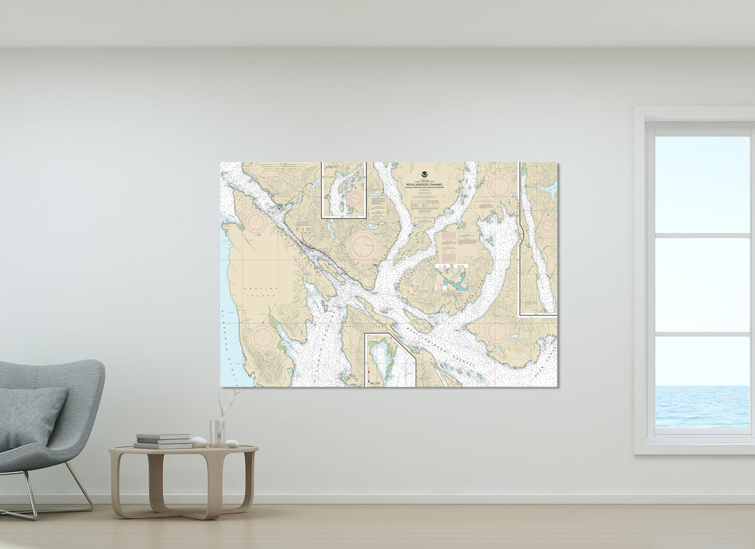 Ketchikan, Saxman, Revillagigedo, Nichols Passage, Felice Strait, Alaska - Nautical Map / Chart - Printed Canvas, Acrylic, or Metal