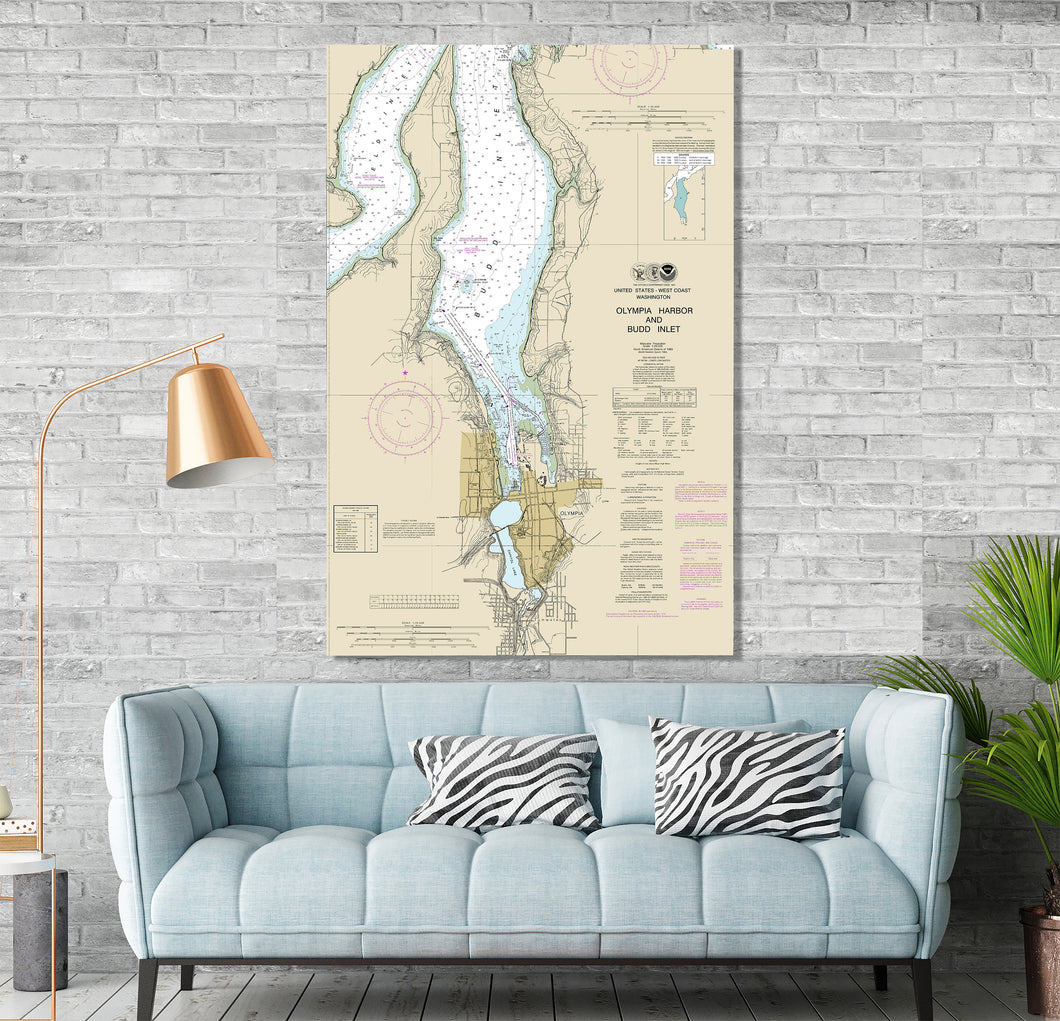 Olympia, Tumwater, Budd Inlet, Eld Inlet, Puget Sound, Washington - Nautical Map / Chart - Printed Canvas, Acrylic, or Metal