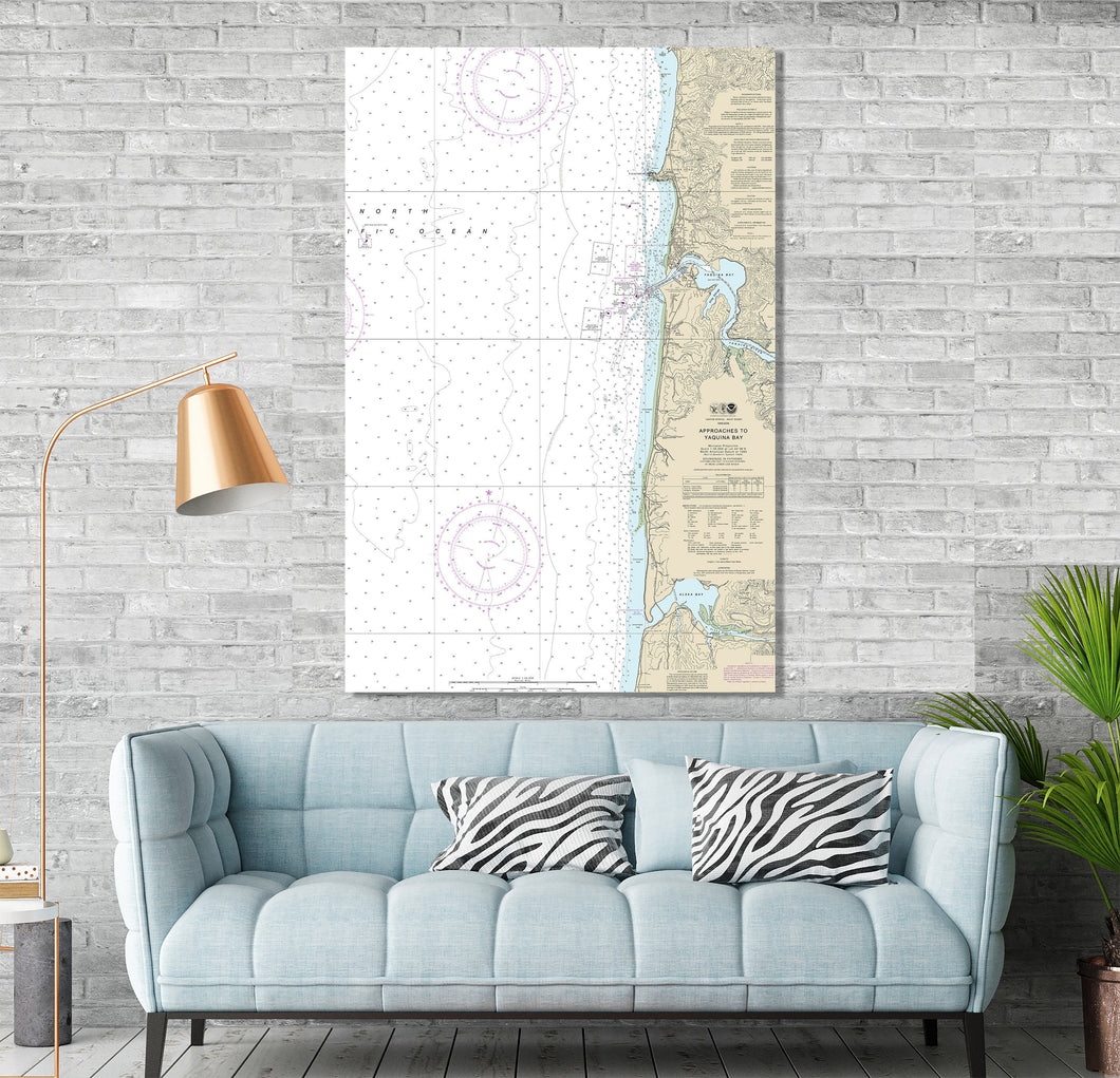 Yaquina Bay, Alsea Bay, Newport, Waldport, Seal Rock ,South Beach, Oregon - Nautical Map / Chart - Printed Canvas, Acrylic, or Metal