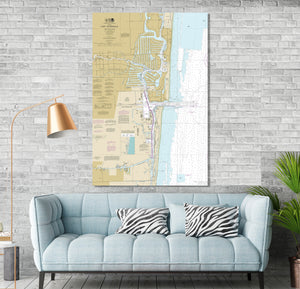 Fort Lauderdale, Dania, Port Everglades, Harbor Beach, Rio Vista Isles, Florida - Nautical Map / Chart - Printed on Canvas, Acrylic, Metal