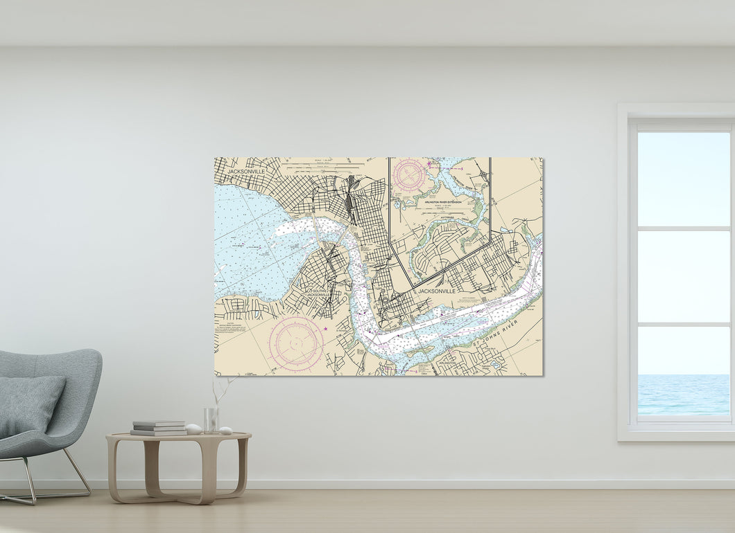 Jacksonville, Arlington, South Jacksonville, St Johns River, Florida  - Nautical Map / Chart - Printed on Canvas, Acrylic, or Metal