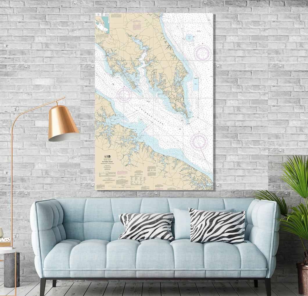 Potomac River, Saint Inigoes, Scotland, Heathsville, Lottsburg, Maryland, Virginia - Nautical Map/Chart - Printed on Canvas, Acrylic, Metal