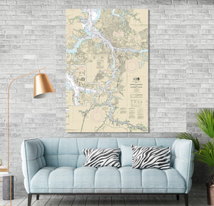 Norfolk Harbor, Portsmouth, Chesapeake, Norfolk, Elizabeth River, Virginia - Nautical Map / Chart - Printed on Canvas, Acrylic, or Metal