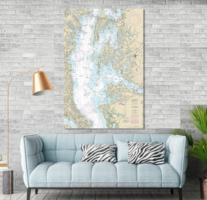 Cambridge, Easton, Annapolis, Oxford, Deale, Shady Side, Chesapeake Bay, Maryland - Nautical Map / Chart - Printed on Canvas, Acrylic, Metal