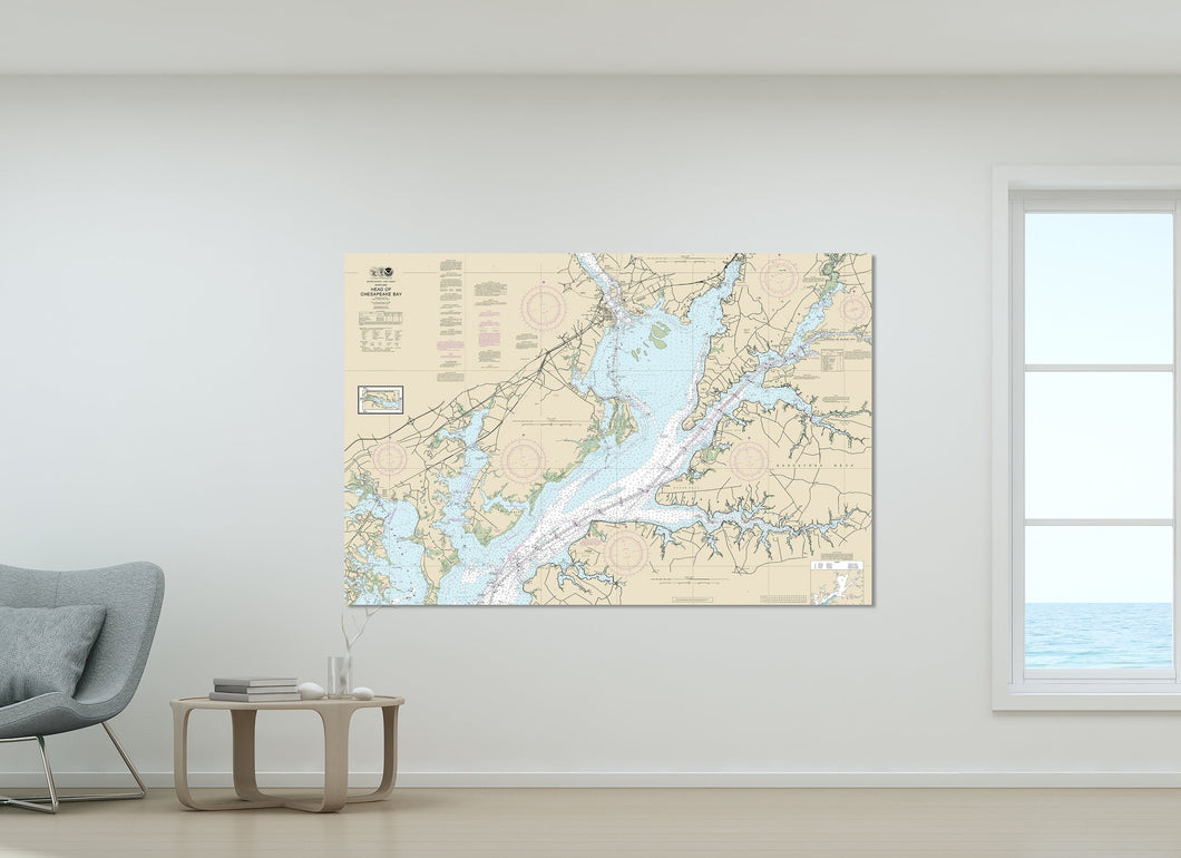 Chesapeake Bay Head, Aberdeen, Havre de Grace, Charlestown, Betterton, Maryland - Nautical Map / Chart - Printed on Canvas, Acrylic, Metal