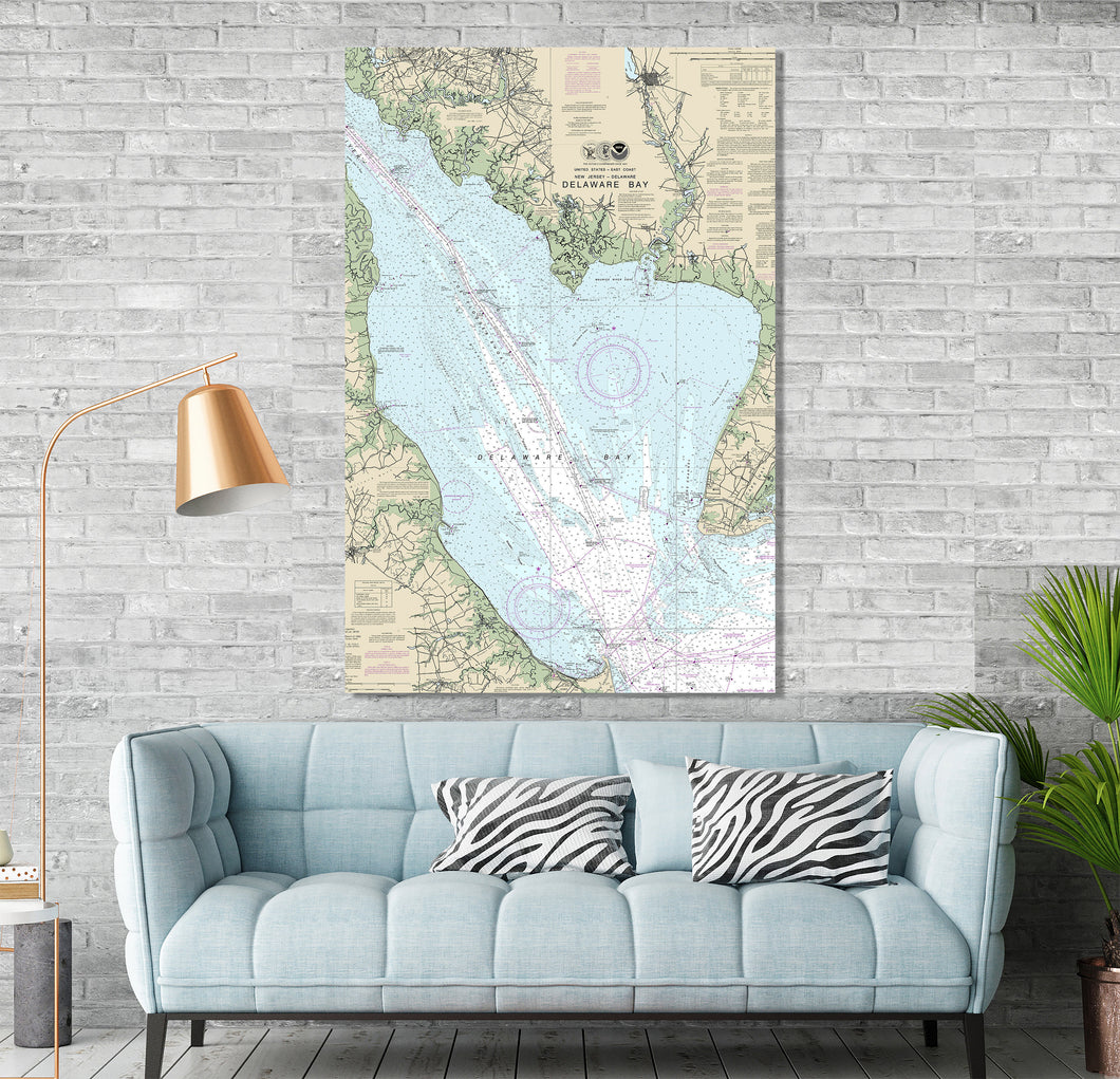 Delaware Bay, Villas, Cape May, Port Norris, Lewes, Bowers, Delaware, New Jersey  - Nautical Map / Chart - Printed on Canvas, Acrylic, Metal