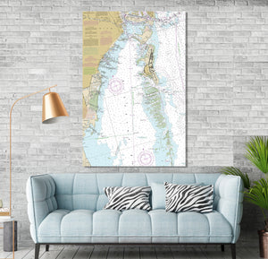 Key Biscayne, Virginia Key, South Miami, Biscayne Bay, Port of Miami, Florida - Nautical Map / Chart - Printed on Canvas, Acrylic, or Metal