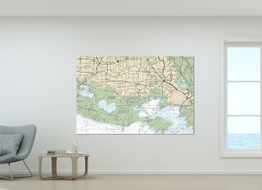 Vermilion Bay, Franklin, Lafayette, New Iberia, Lake Arthur, Jeanerette, Louisiana - Nautical Map/Chart - Printed on Canvas, Acrylic, Metal